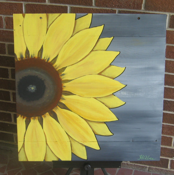 570x572 Sunflower Painting Large Sunflower Painting Barn Wood Yellow - Large Sunflower Painting