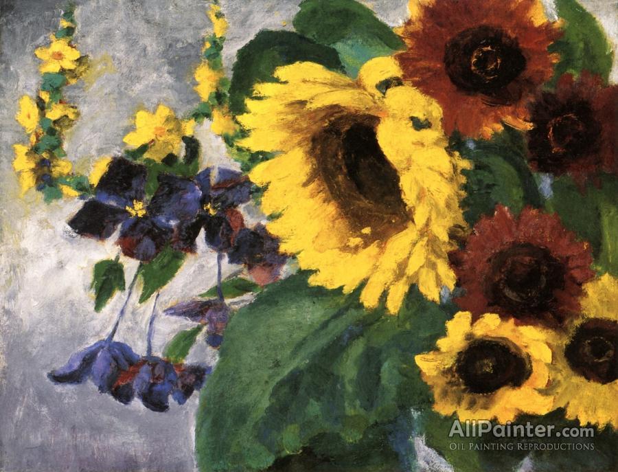 900x687 Emil Nolde Large Sunflower And Clematis Oil Painting Reproductions - Large Sunflower Painting
