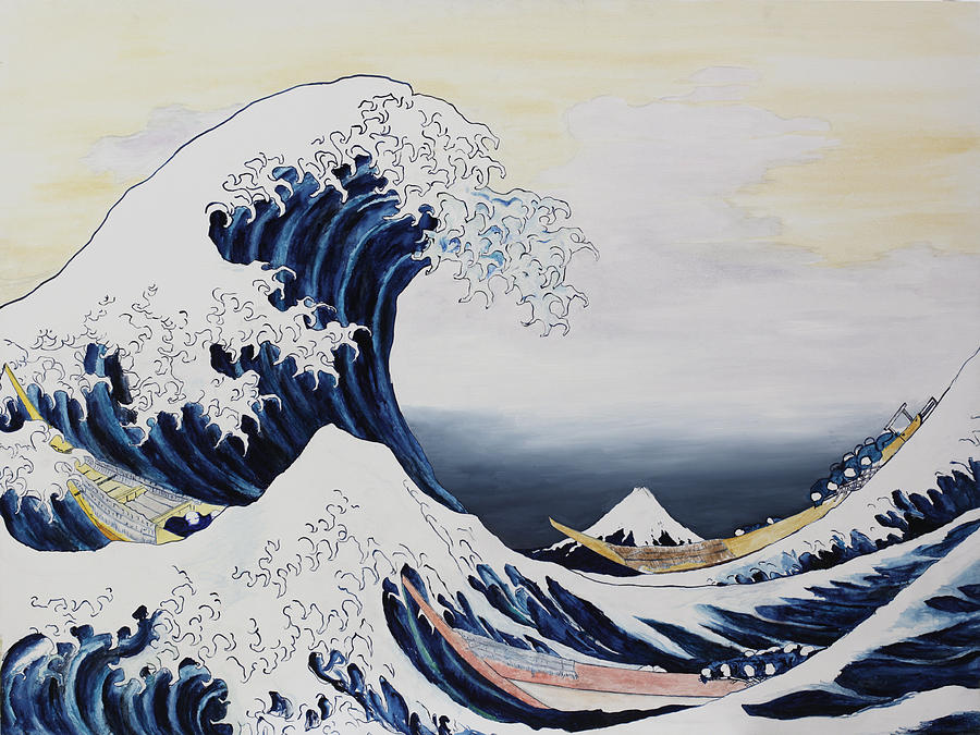 900x675 Mount Fuji Seen Below A Great Wave Off Kanagawa Painting By Daniel - Large Wave Painting