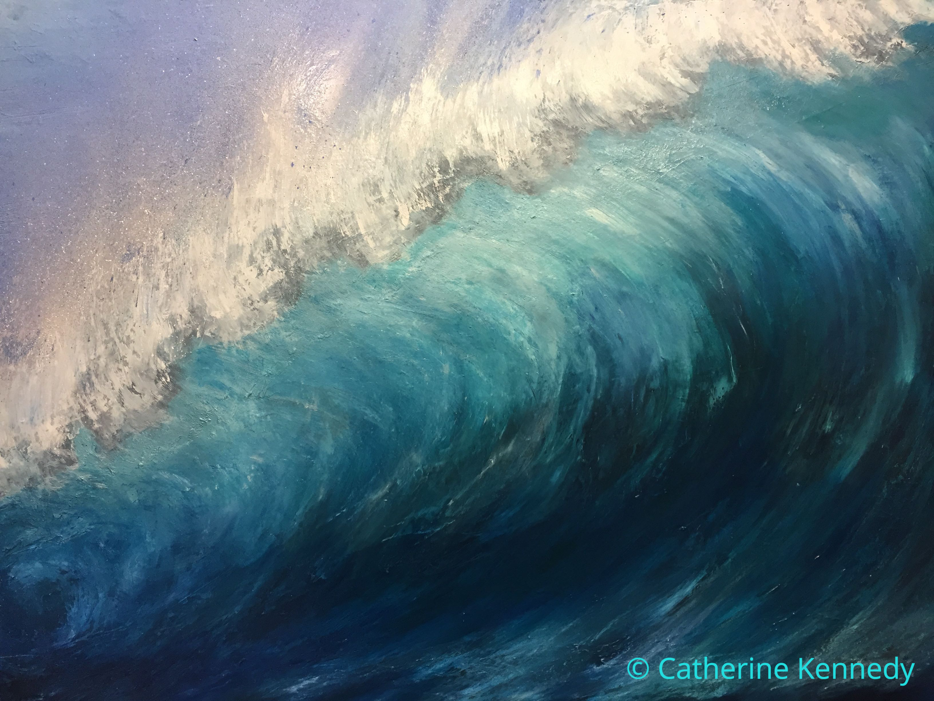 3264x2448 Wave Breaking A New Painting By Devon Based Artist Catherine Kennedy - Large Wave Painting