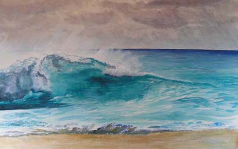 490x306 Bunny's Artwork Wave Watercolor Painting - Large Wave Painting