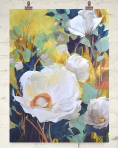 236x295 Large White Flower Painting. I Love The Depth Made With The Blue - Large White Flower Painting