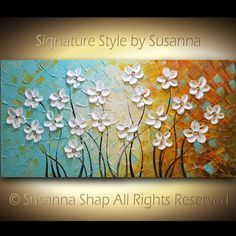 236x236 Original Large Abstract White Flowers Oil Painting Impasto - Large White Flower Painting