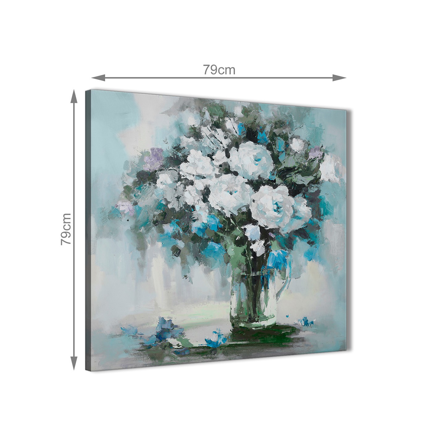 1400x1400 Teal White Flowers Painting Abstract Bedroom Canvas Pictures - Large White Flower Painting