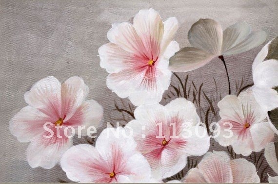 570x379 White Flowers With Pink Flower Large Size! Hand Painted Oil - Large White Flower Painting