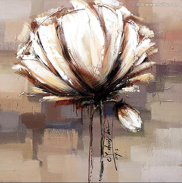600x601 Large White Flower Oil Paintings,abstract Wall Art Picture - Large White Flower Painting