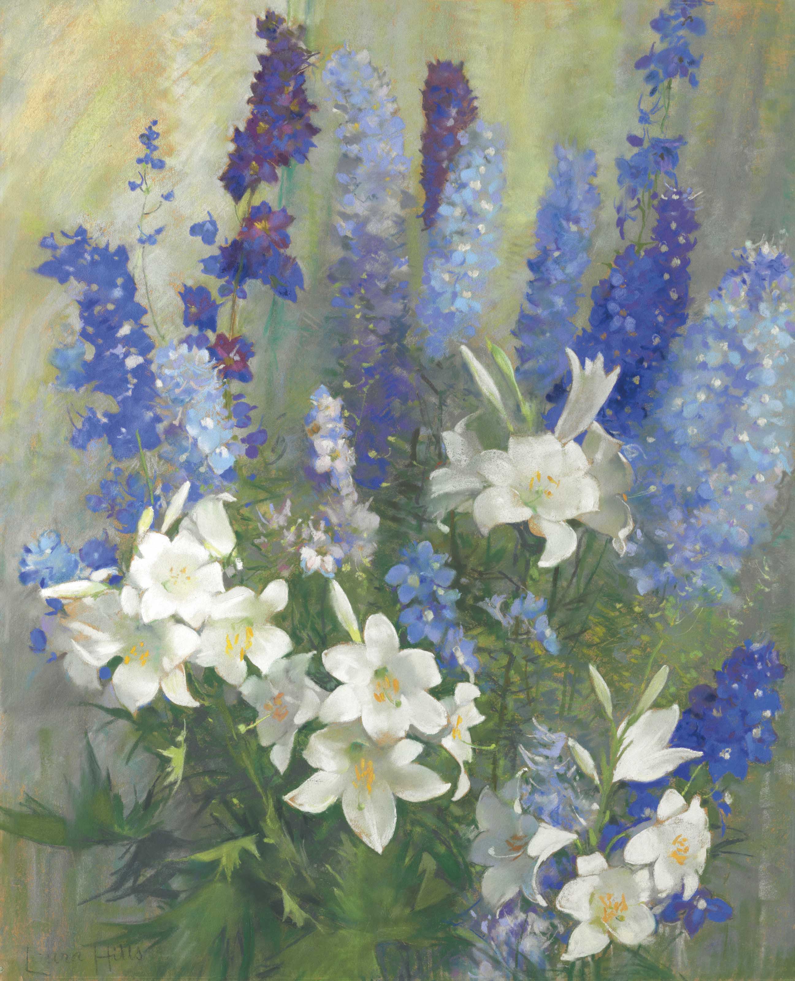 2593x3200 Laura Coombs Hills (1859 1952), Larkspur And Lilies Christie'S - Larkspur Painting