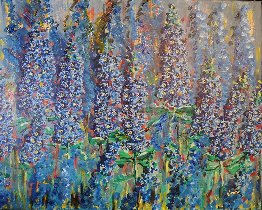 900x722 Lovely Larkspur Painting By Kari Parkhouse - Larkspur Painting