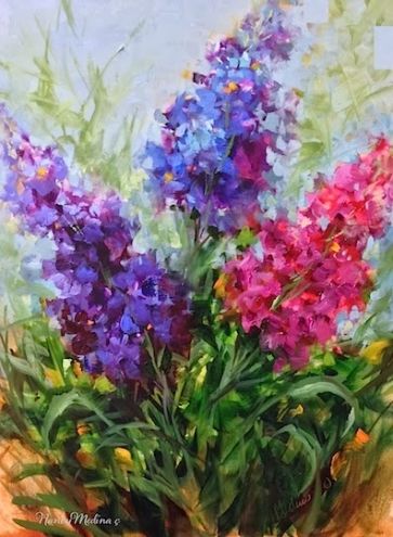 363x495 Purple Pirouette Larkspur By Floral Artist Nancy Medina Original - Larkspur Painting