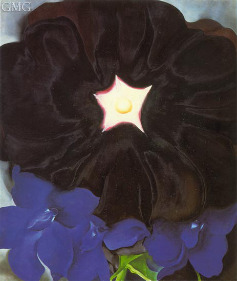 463x548 Black Hollyhock, Blue Larkspur O'Keeffe Painting Reproduction - Larkspur Painting