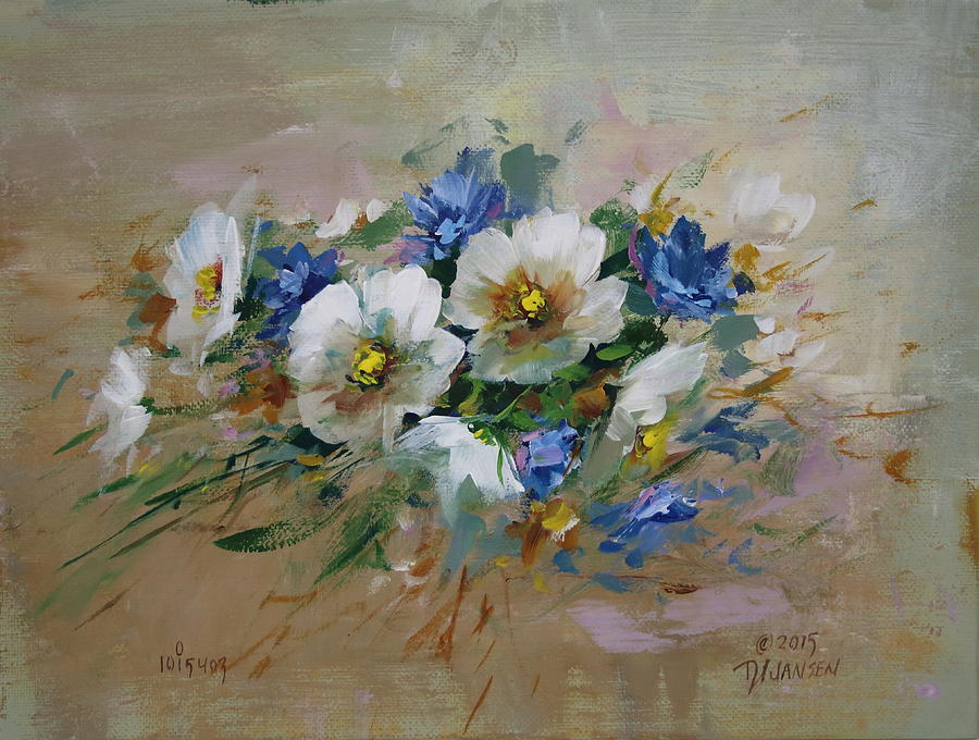 900x680 Blossoms And Larkspur Painting By David Jansen - Larkspur Painting