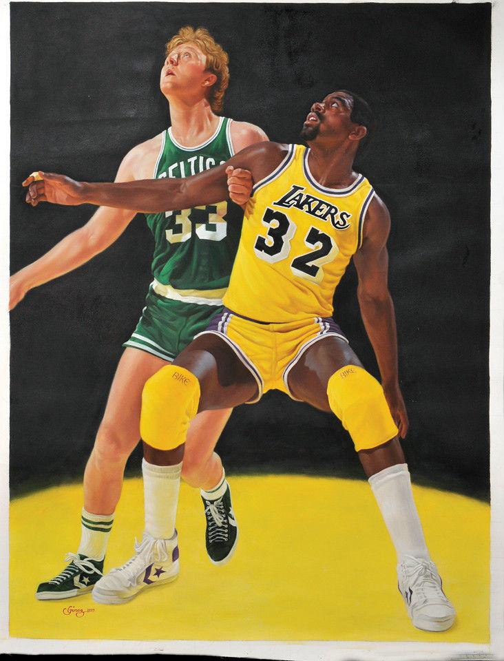 732x960 Larry Bird Amp Magic Johnson Oil Painting On Canvas By Intoy Ginez - Larry Bird Painting