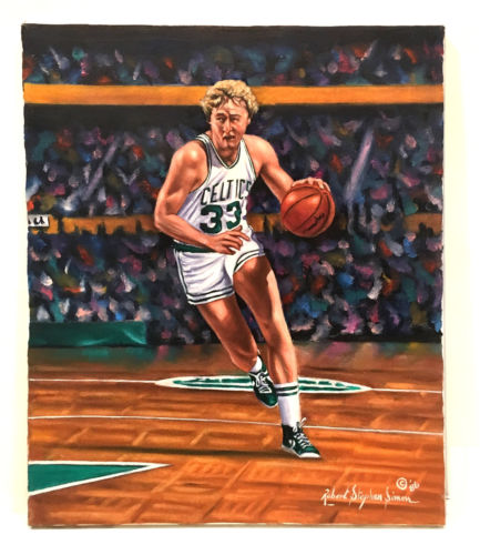 433x500 Robert Stephen Simon Signed Larry Bird Original Painting On Canvas - Larry Bird Painting