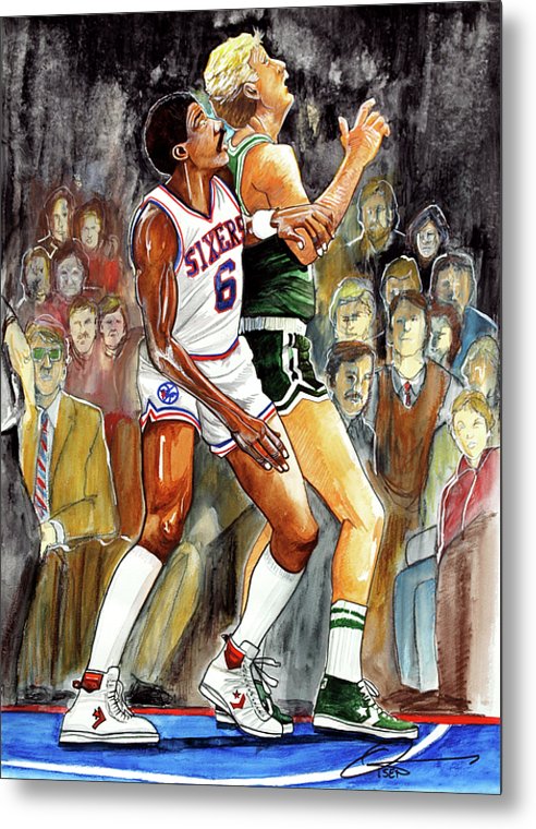 492x760 Dr.j Vs. Larry Bird Metal Print By Dave Olsen - Larry Bird Painting