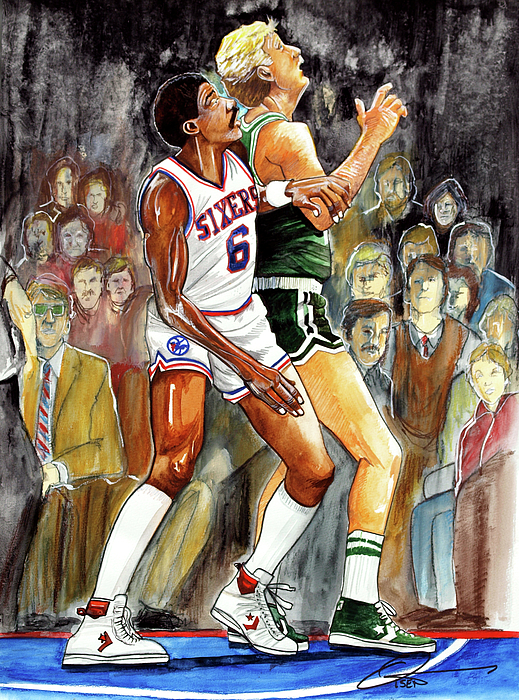 519x700 Dr.j Vs. Larry Bird Painting By Dave Olsen - Larry Bird Painting