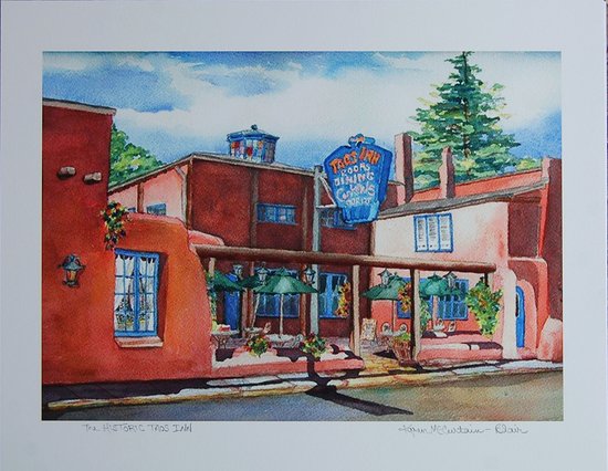 550x426 The Historic Taos Inn, A Watercolor By Karen Mccurtain Blair - Las Comadres Painting