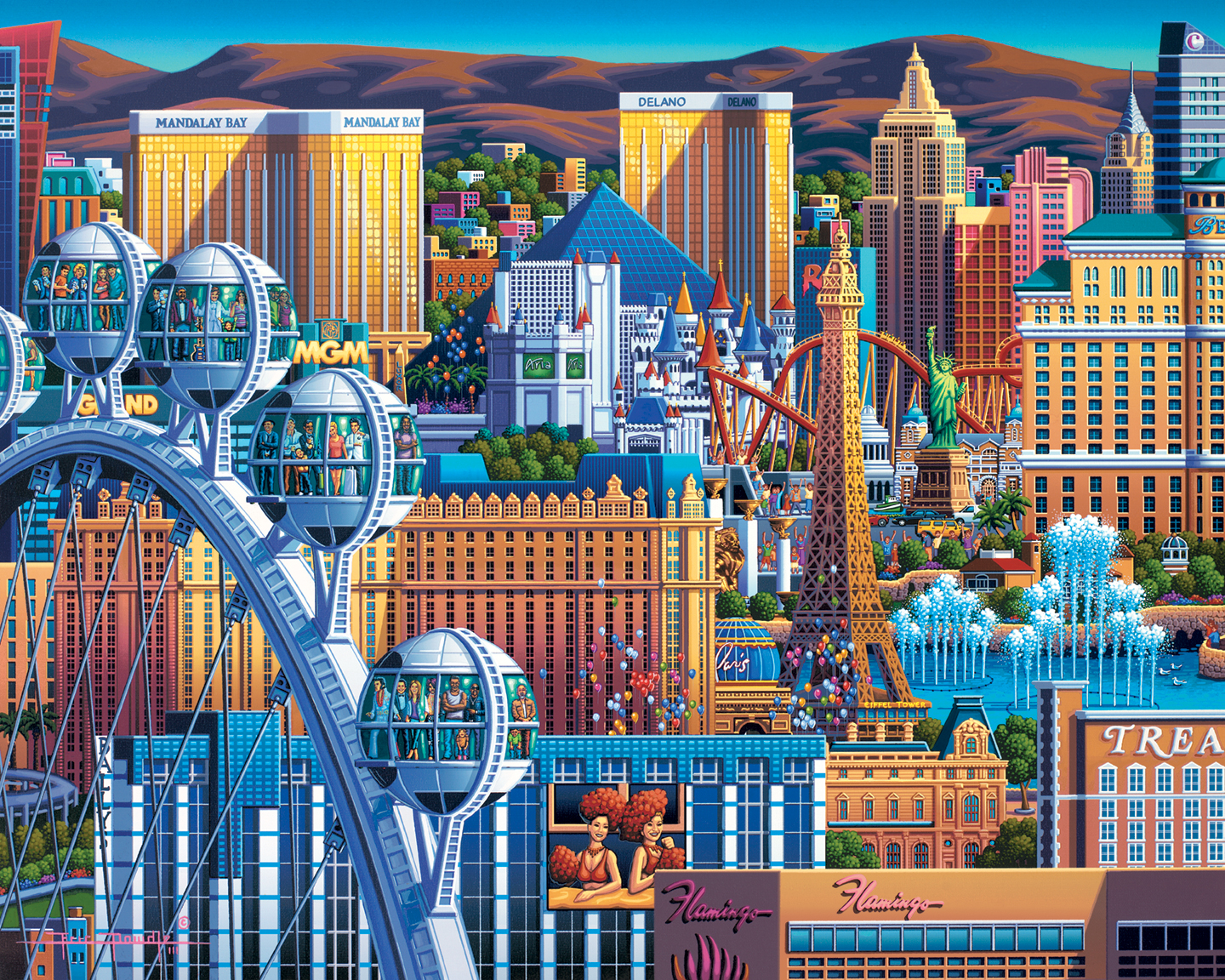 1440x1152 Las Vegas Great Wheel - Las Vegas Skyline Painting