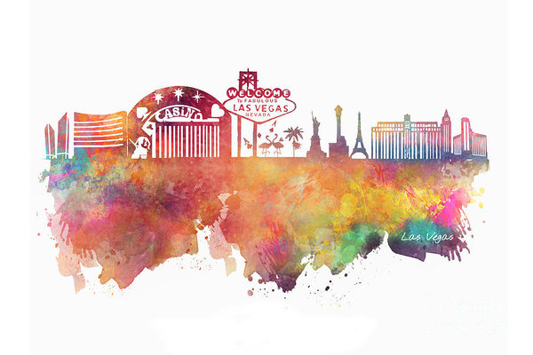 600x400 Las Vegas Skyline Art Print By Justyna Jbjart - Las Vegas Skyline Painting