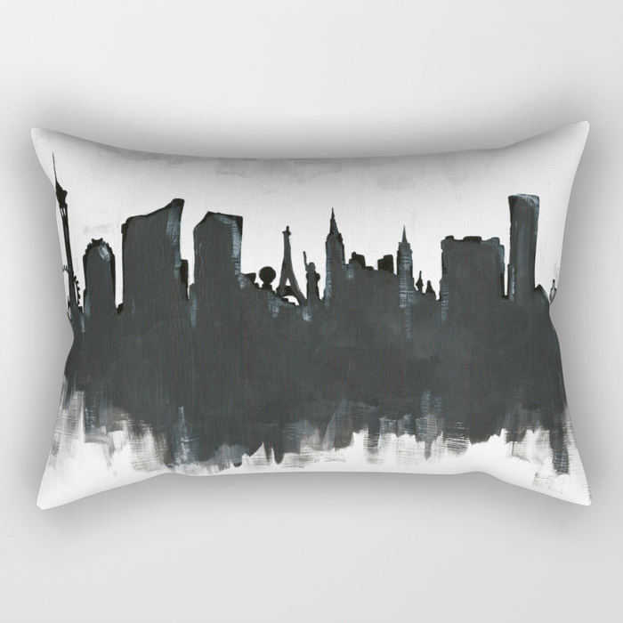 700x700 Las Vegas Skyline Painting Rectangular Pillow By Lidakrajewskiart - Las Vegas Skyline Painting