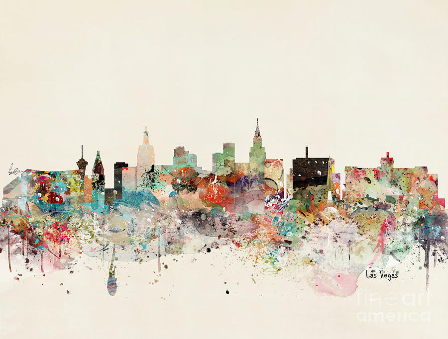 900x682 Las Vegas Skyline Painting By Bleu Bri - Las Vegas Skyline Painting