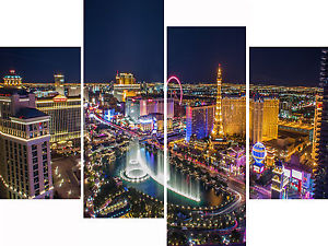 300x225 Large 4 Panel Set Wall Art Canvas Pictures Las Vegas Strip City - Las Vegas Skyline Painting