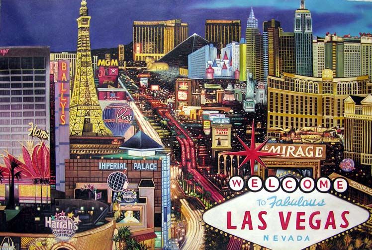 748x504 Las Vegas Strip Oil Painting Moving Cities Of Entertainment - Las Vegas Strip Painting