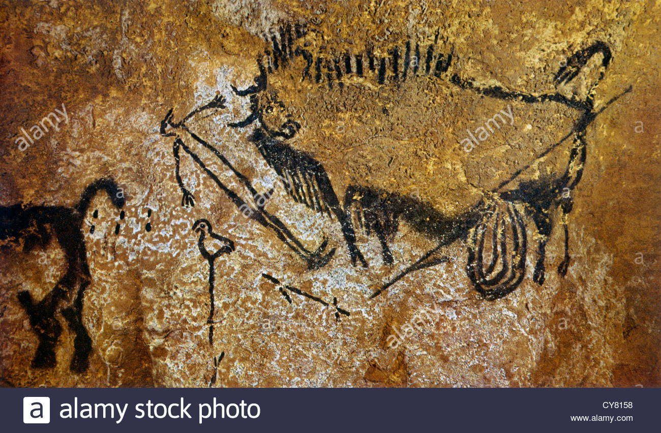 1300x852 Cave Painting Man And Bison, Lascaux, France Stock Photo 51192996 - Lascaux Painting