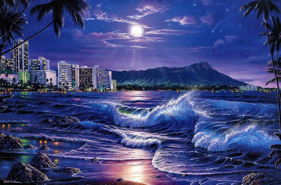 900x593 A0524 Christian Riese Lassen Waikiki Romance, Hd Canvas Print Home - Lassen Painting