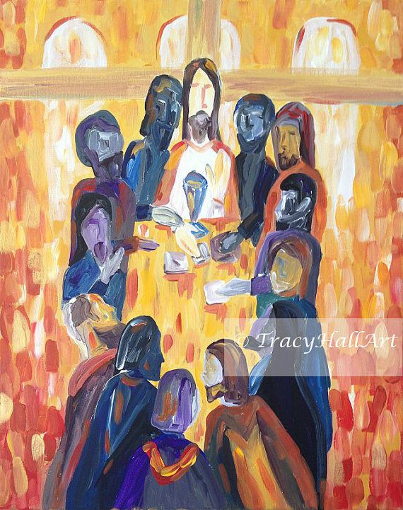 570x721 Last Supper Painting Jesus Art Abstract Christian Art Canvas 16 X - Last Supper Abstract Painting