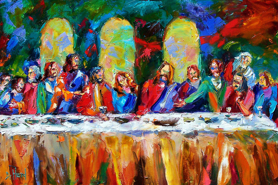 900x598 Who Among Us Painting By Debra Hurd - Last Supper Abstract Painting