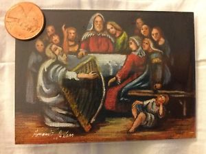 300x225 Aceo Original Oil Painting Jesus Christ Last Supper Bible Saints - Last Supper Oil Painting