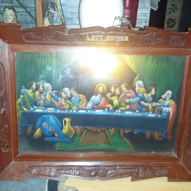 640x640 Antique Hang Wall Last Supper,oil Painting Canvas. Narra Frame - Last Supper Oil Painting
