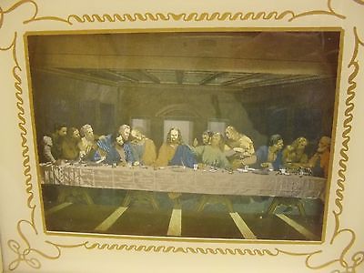 400x300 Vintage Foil Reverse Paint Framed Religious Last Supper Picture - Last Supper Painting Framed