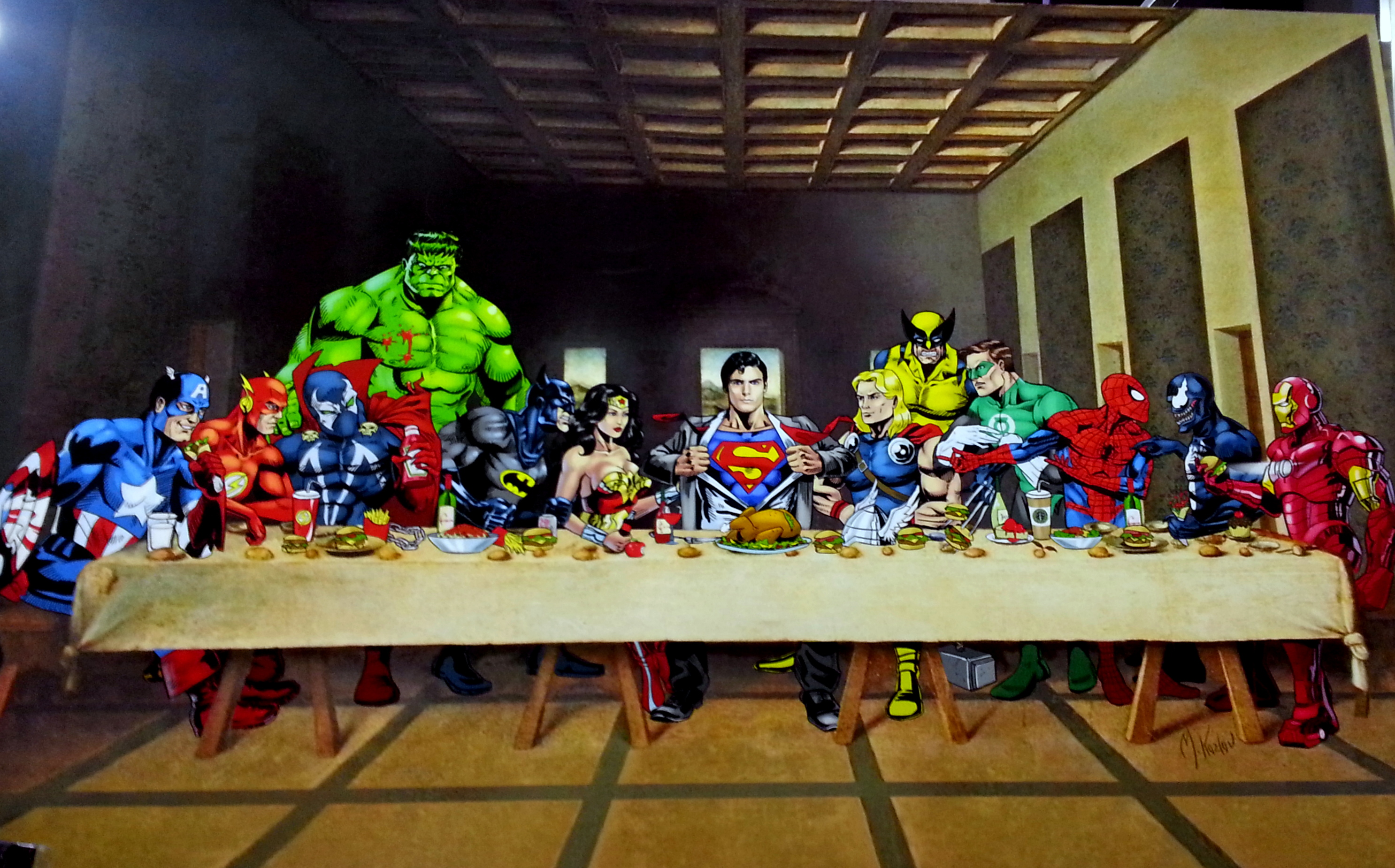 2972x1850 The Last Dc Slash Marvel Supper The Harlequin Tea Set - Last Supper Painting Names