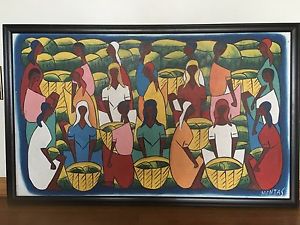 300x225 Montas Oil Painting On Canvas Women Baskets Village Caribbean - Latin Painting