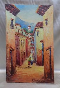 207x300 Signed Estate Antique Stretched Oil Painting Latin American Old - Latin Painting