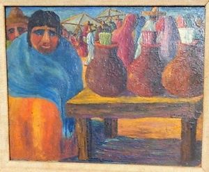 300x248 Fine Latin O Painting Celaya Mexico Market Signed Morales Ebay - Latin Painting