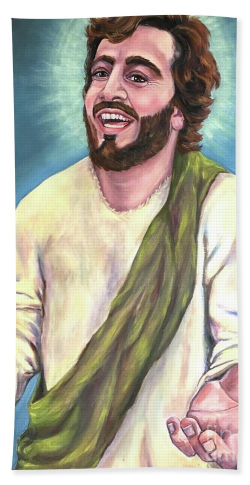 500x967 Exulted Laughing Jesus Bath Towel For Sale By Laura Napoli - Laughing Jesus Painting
