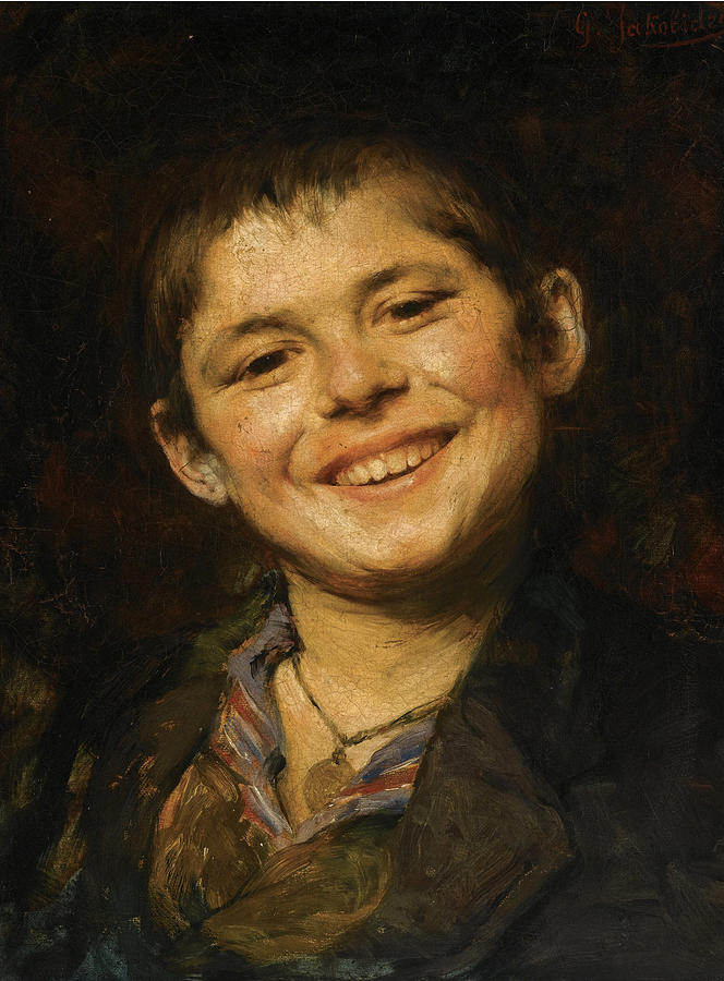 664x900 Laughing Boy Painting By Georgios Jakovidis - Laughing Painting