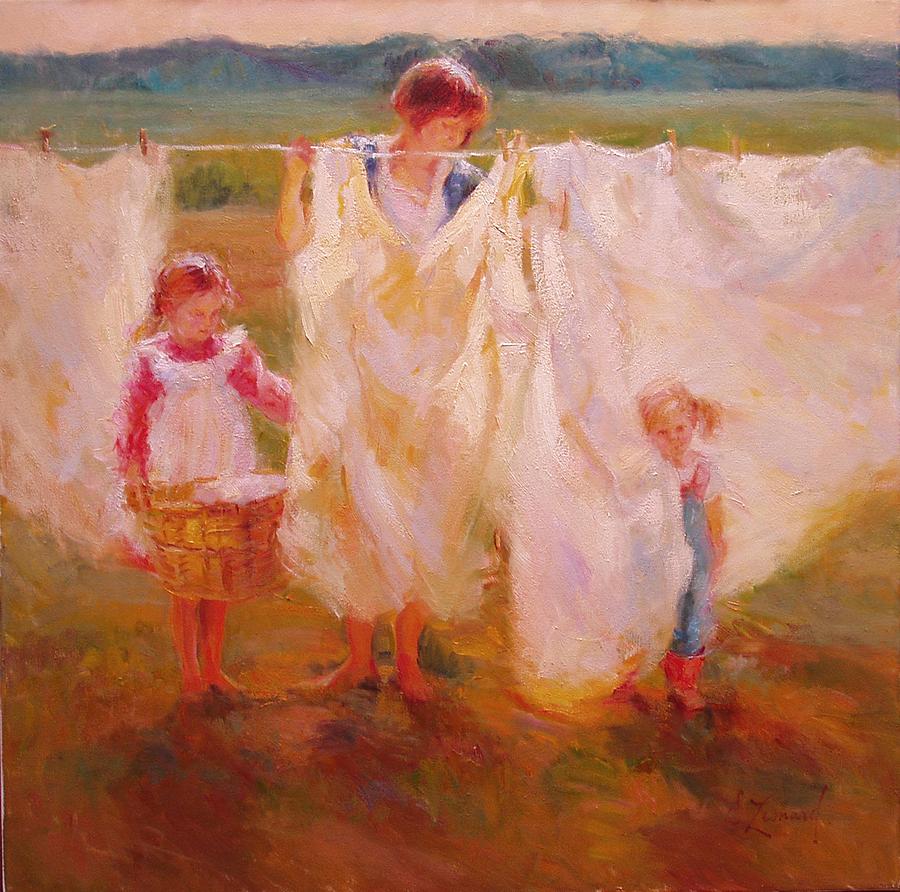 900x892 Laundry Day Painting By Diane Leonard - Laundry Painting