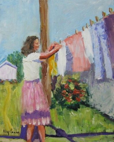 397x495 Laundry Day By Artist Kay Crain Original Art Painting By Kay Crain - Laundry Painting