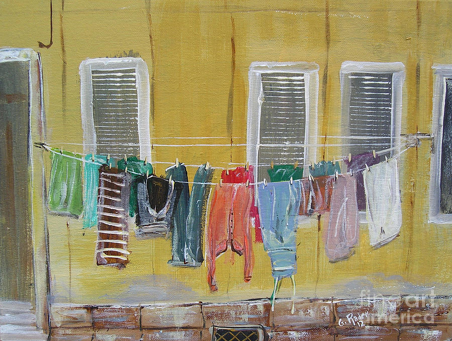 900x680 City Life Laundry Day Painting By Gerald Rader - Laundry Painting
