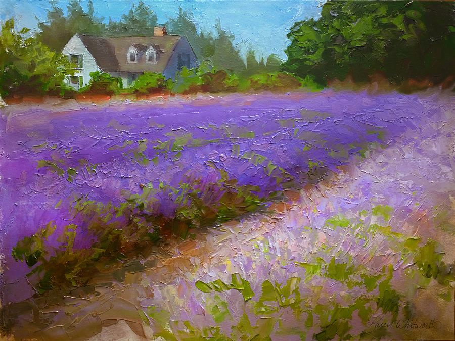 900x675 Impressionistic Lavender Field Landscape Plein Air Painting - Lavender Field Oil Painting