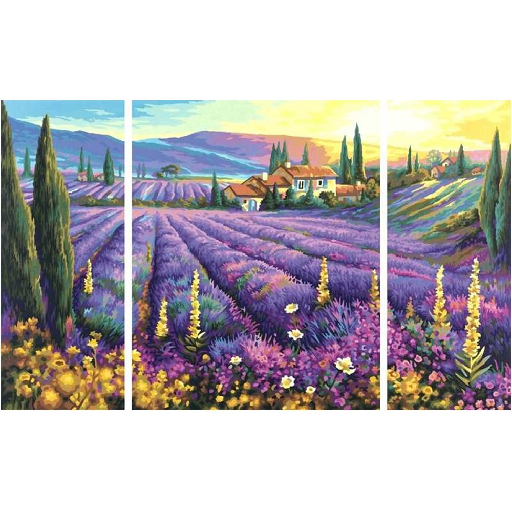 1000x1000 Triptych Paint By Numbers Lavender Fields - Lavender Field Painting