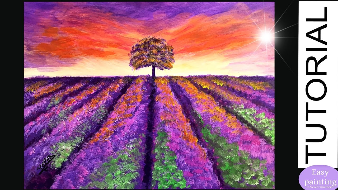 1280x720 How To Paint Lavender Field. Painting Tutorial Step By Step Tree - Lavender Field Painting