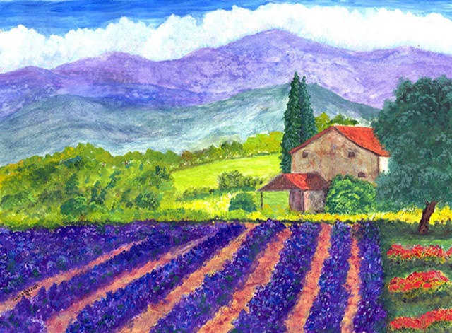 640x471 James Parker Artwork Lavender Fields Original Painting Acrylic - Lavender Field Painting