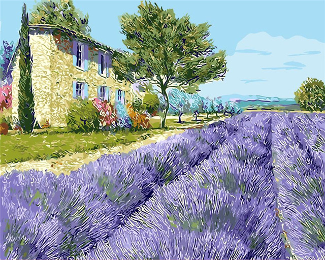 640x512 Landscape Lavender Flower Ocean Of Bloom Home Decor Painting - Lavender Flower Painting