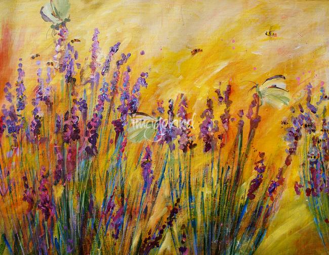 650x505 Lavender Bees Amp Butterflies Original Painting By G By Ginette Callaway - Lavender Flower Painting