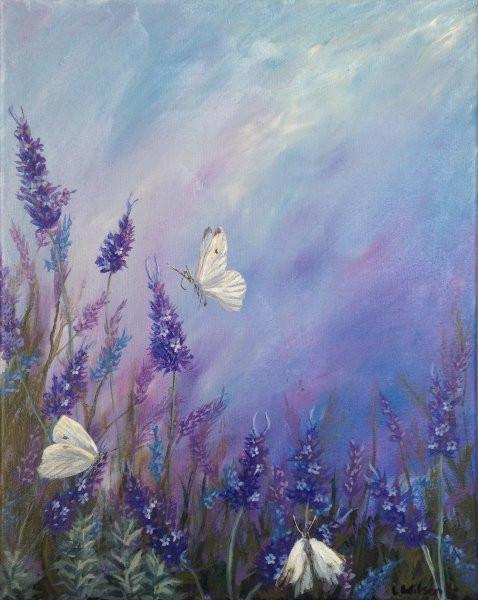 478x600 Lavender In Summer Painting With White Butterflies Remote Works - Lavender Flower Painting