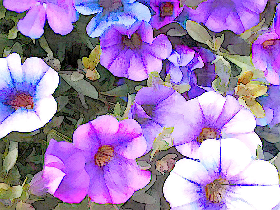 900x675 Blue And Lavender Million Bells Flowers Painting By Elaine Plesser - Lavender Flower Painting